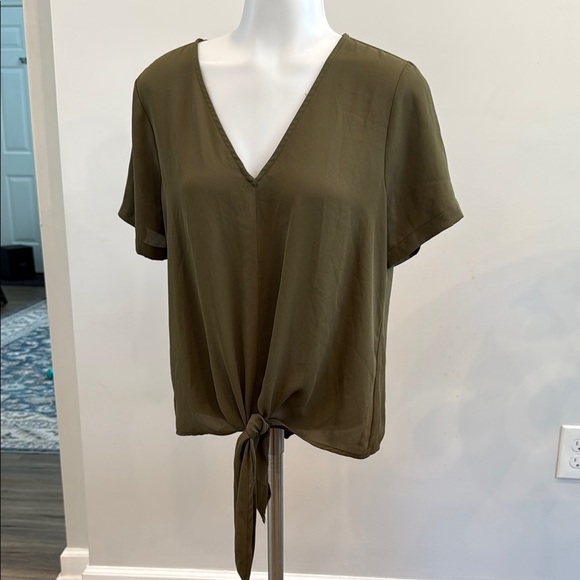 Madewell Small Green Tie Front Relaxed Blouse - Picture 1 of 10